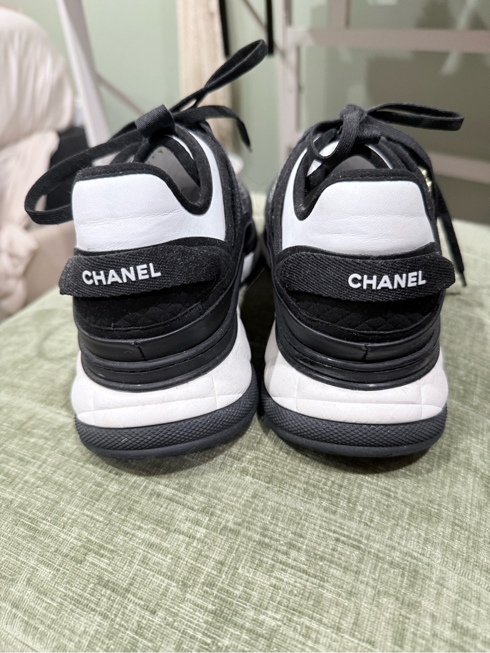CHANEL Black and White Platform Lace-Up Sneakers - Picture 3 of 6